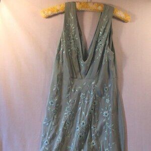 John Lewis sleeveless, v-neck, matte satin embroidered sage/mint green gown